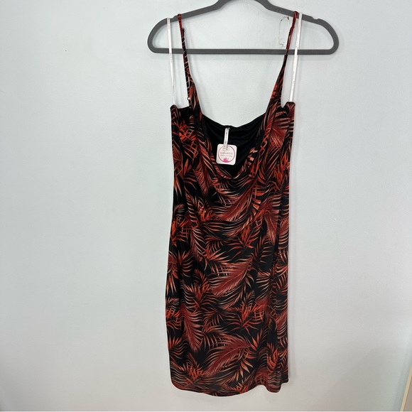 d.n.a. Couture Size 3X Black & Rust Tropical Spaghetti Strap Lined Dress NWT - Picture 1 of 8